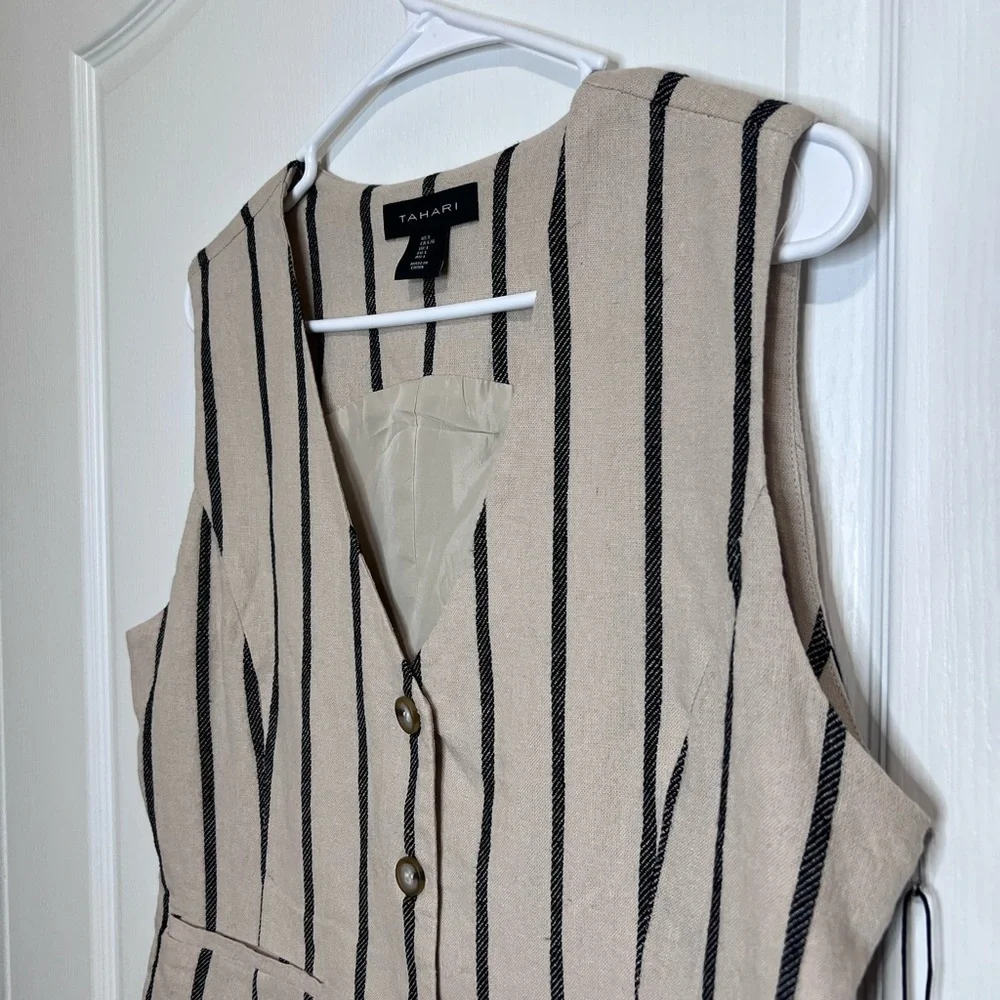 Tahari Beige and Black Linen Blend Vest size L - Picture 10 of 12